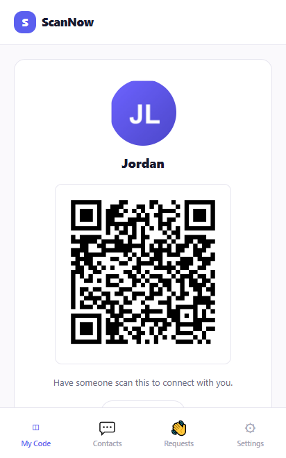 ScanNow QR code screen, ready to be scanned to connect